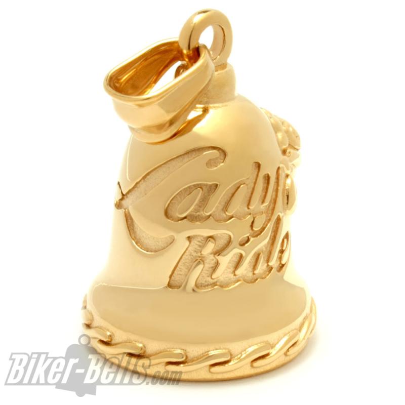 Lady Rider Biker-Bell aus vergoldetem Edelstahl Geschenk für Motorradfahrerinnen